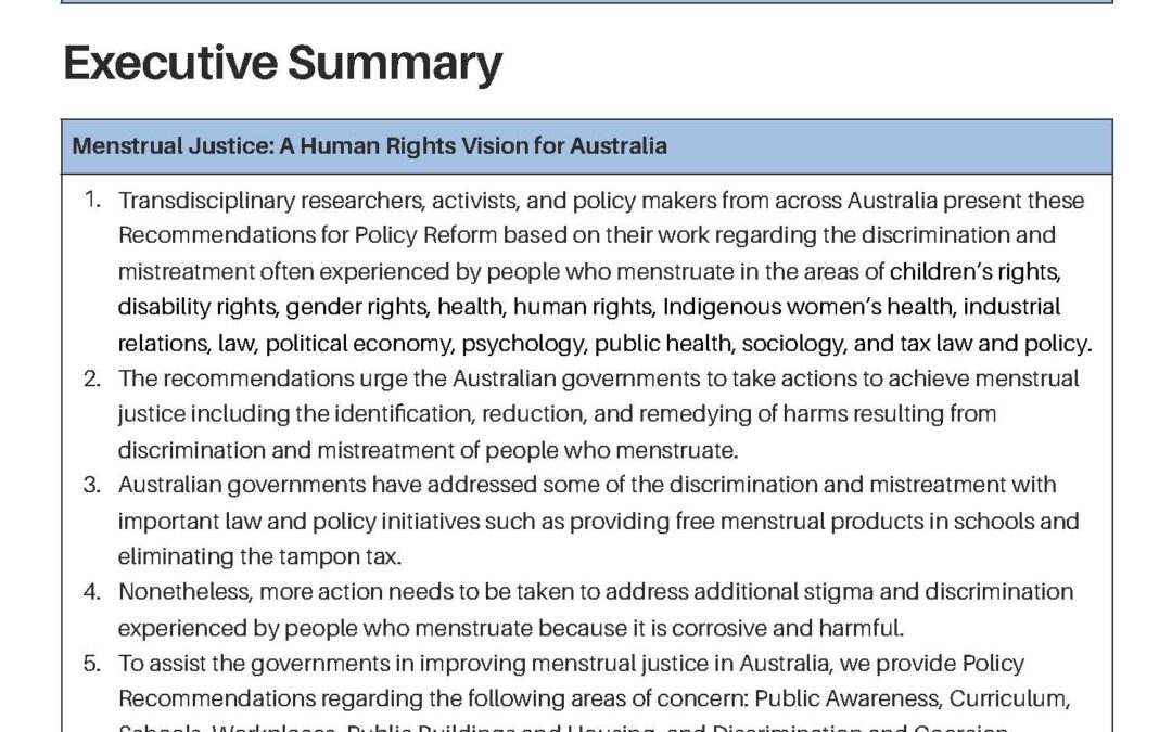 Menstrual Justice: A human rights vision for Australia